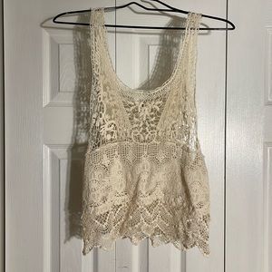 Knitted Lace Blouse Tank top - Cream